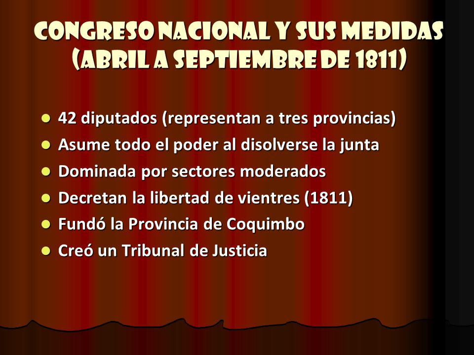 Congreso Nacional y sus medidas (Abril a Septiembre de 1811)