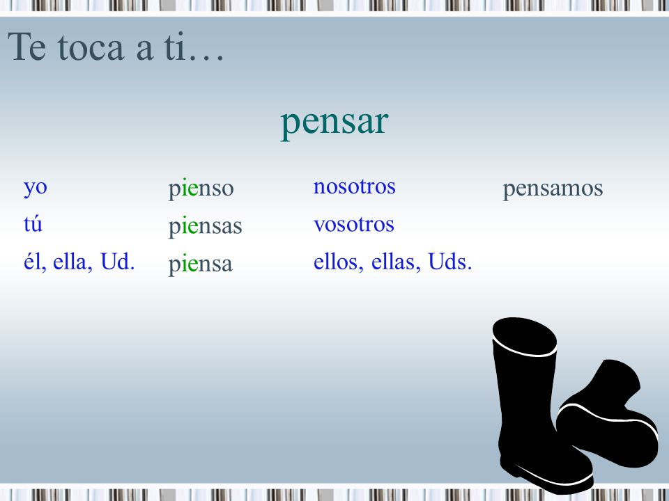 Te toca a ti… pensar pienso pensamos piensas piensa yo nosotros tú