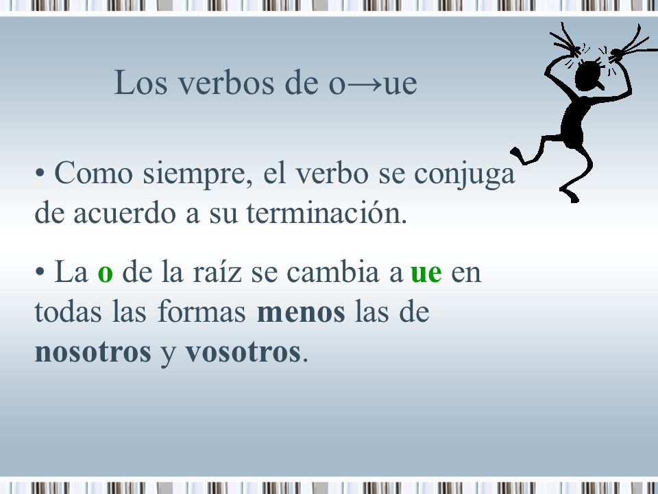 Los verbos de o→ue Como siempre, el verbo se conjuga de acuerdo a su terminación.