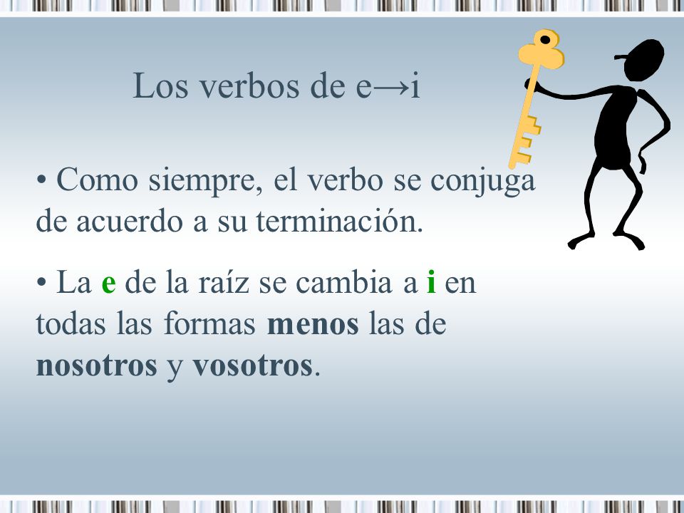 Los verbos de e→i Como siempre, el verbo se conjuga de acuerdo a su terminación.