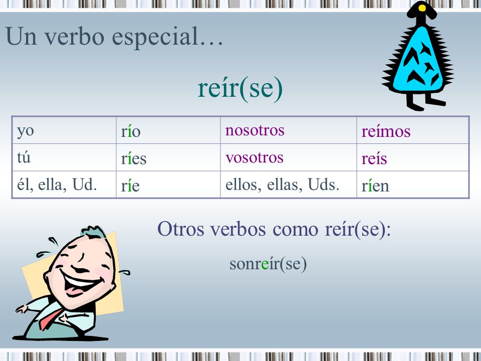 reír(se) Un verbo especial… Otros verbos como reír(se): río reímos