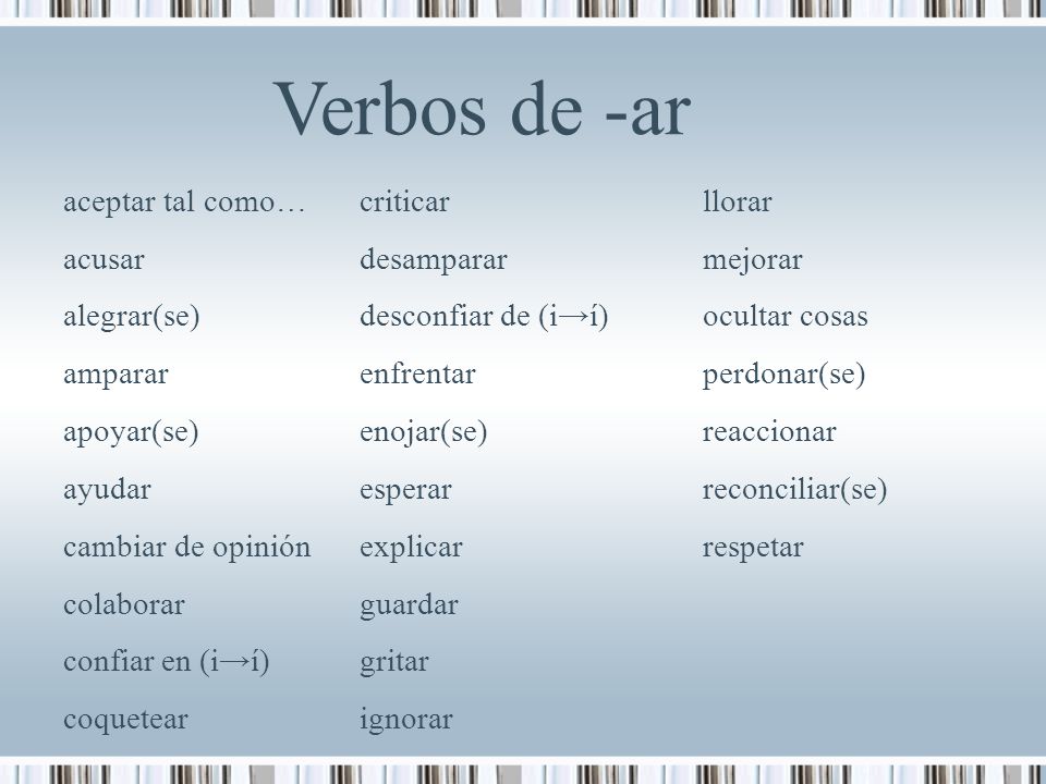Verbos de -ar aceptar tal como… criticar llorar acusar desamparar