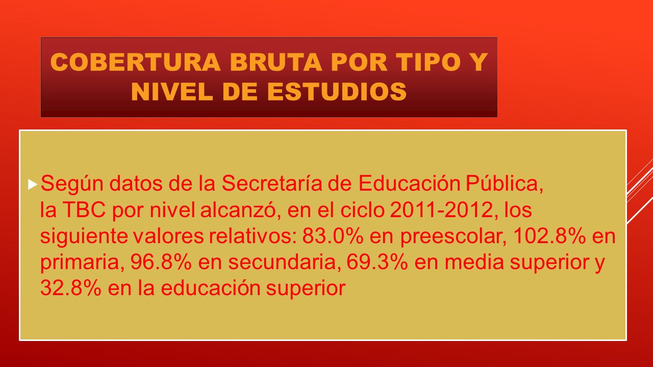 Cobertura bruta por tipo y nivel de estudios