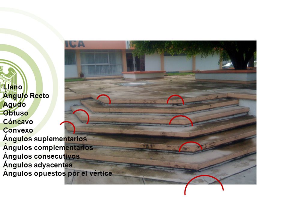 Llano Ángulo Recto. Agudo. Obtuso. Cóncavo. Convexo. Ángulos suplementarios. Ángulos complementarios.