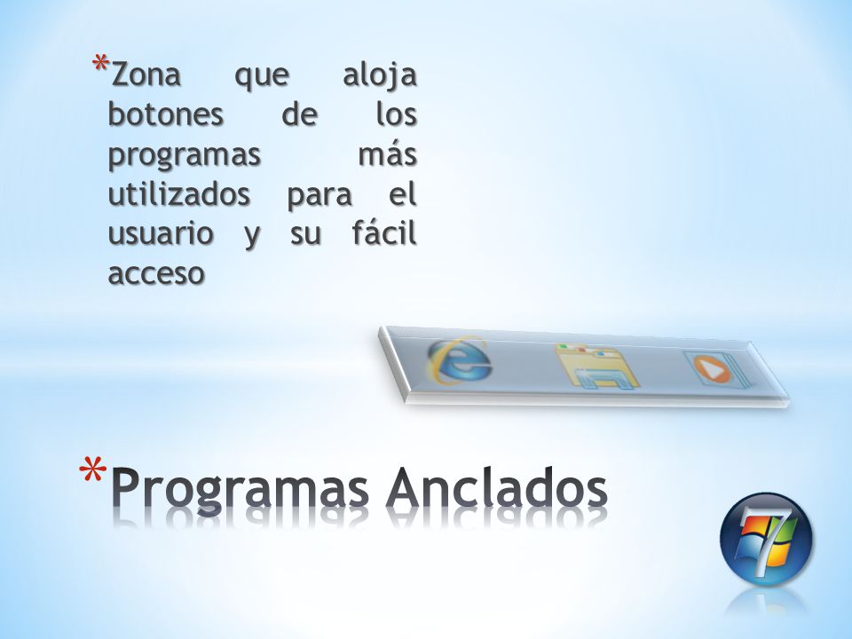 Zona que aloja botones de los programas más utilizados para el usuario y su fácil acceso