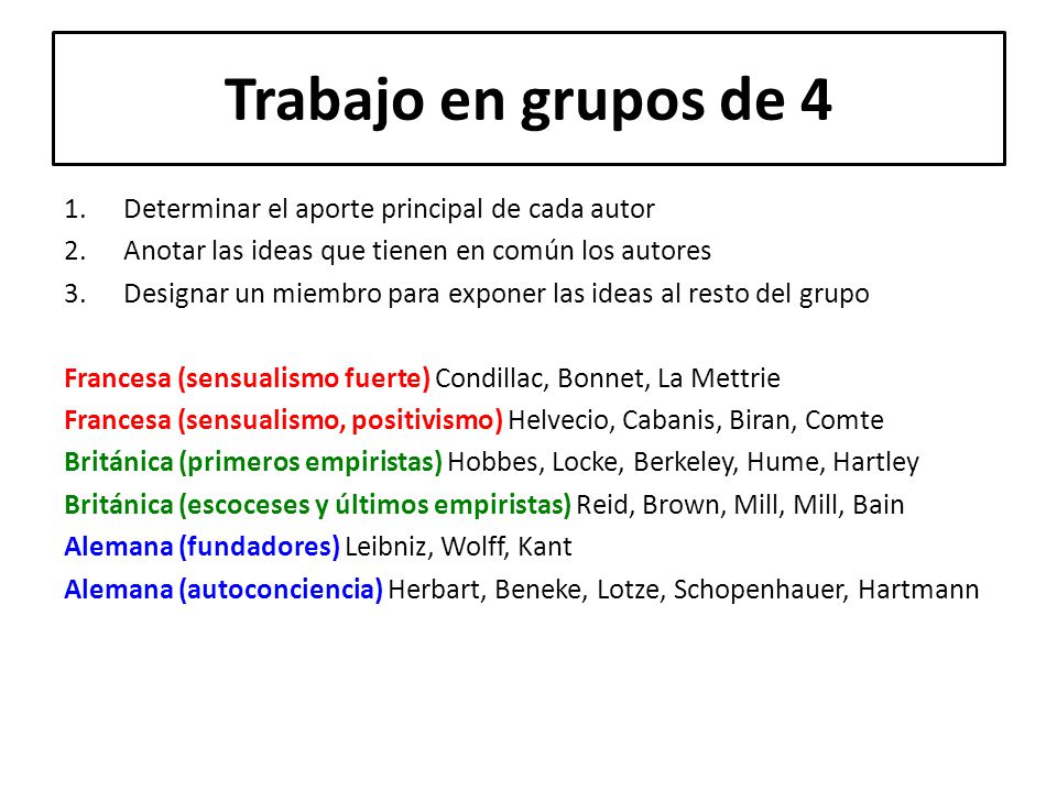 Trabajo en grupos de 4 Determinar el aporte principal de cada autor
