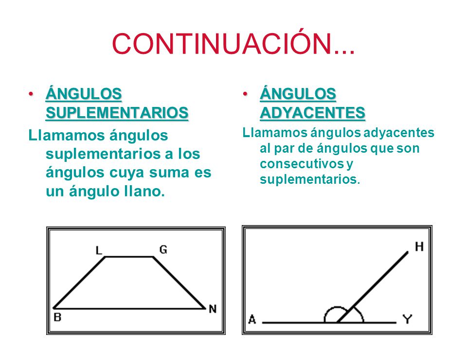CONTINUACIÓN... ÁNGULOS SUPLEMENTARIOS