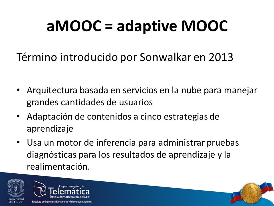 aMOOC = adaptive MOOC Término introducido por Sonwalkar en 2013