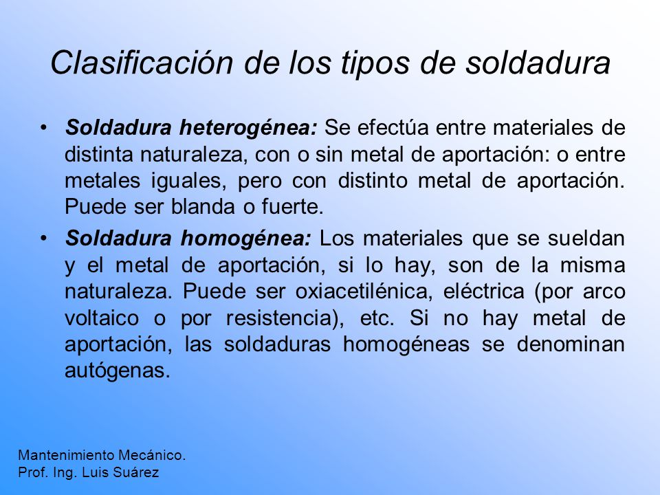 Clasificación de los tipos de soldadura