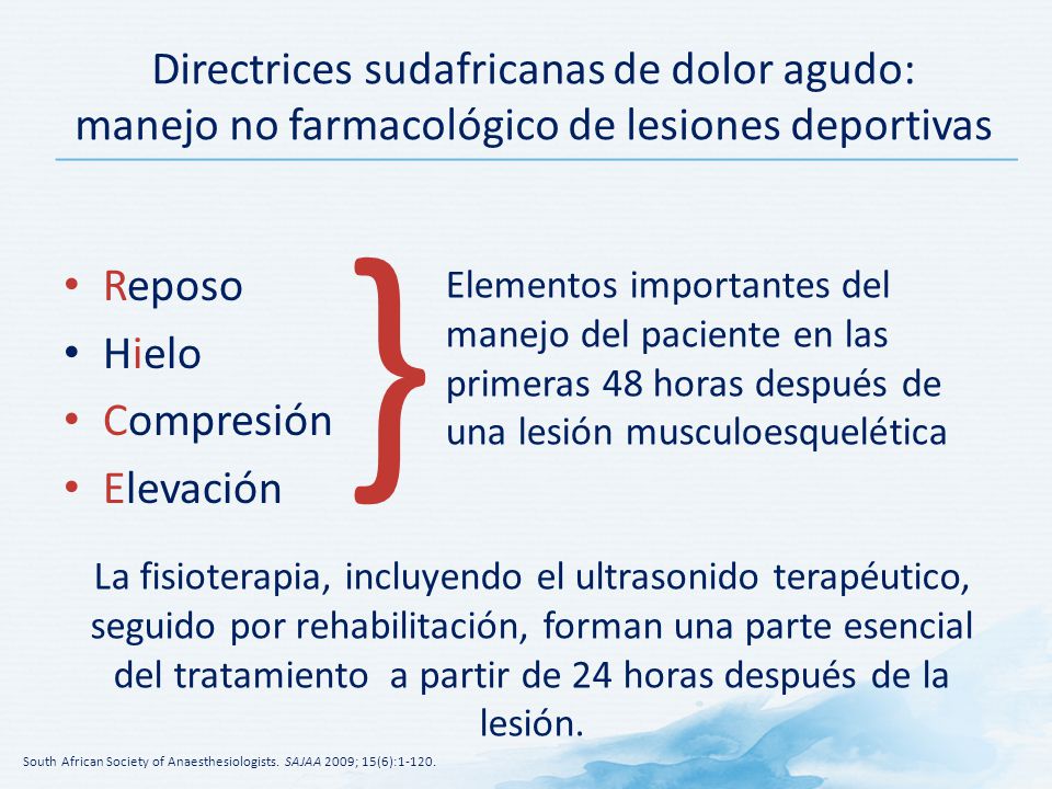 Directrices sudafricanas de dolor agudo: manejo no farmacológico de lesiones deportivas