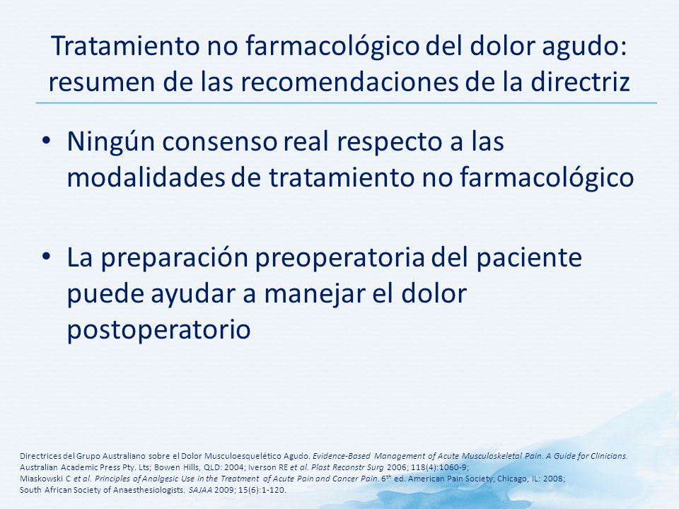 Tratamiento no farmacológico del dolor agudo: resumen de las recomendaciones de la directriz