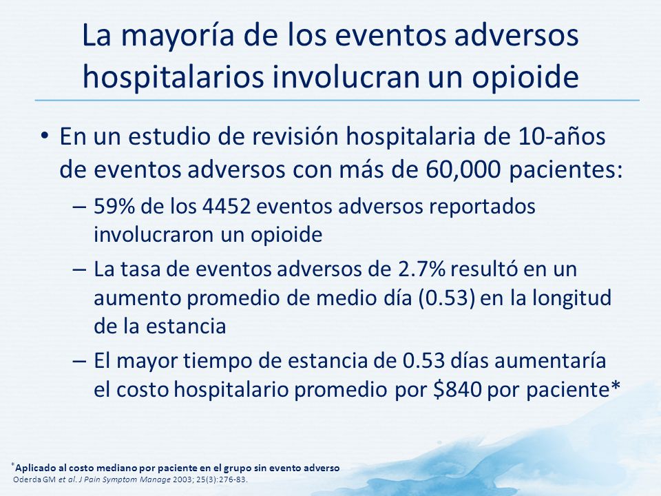 La mayoría de los eventos adversos hospitalarios involucran un opioide