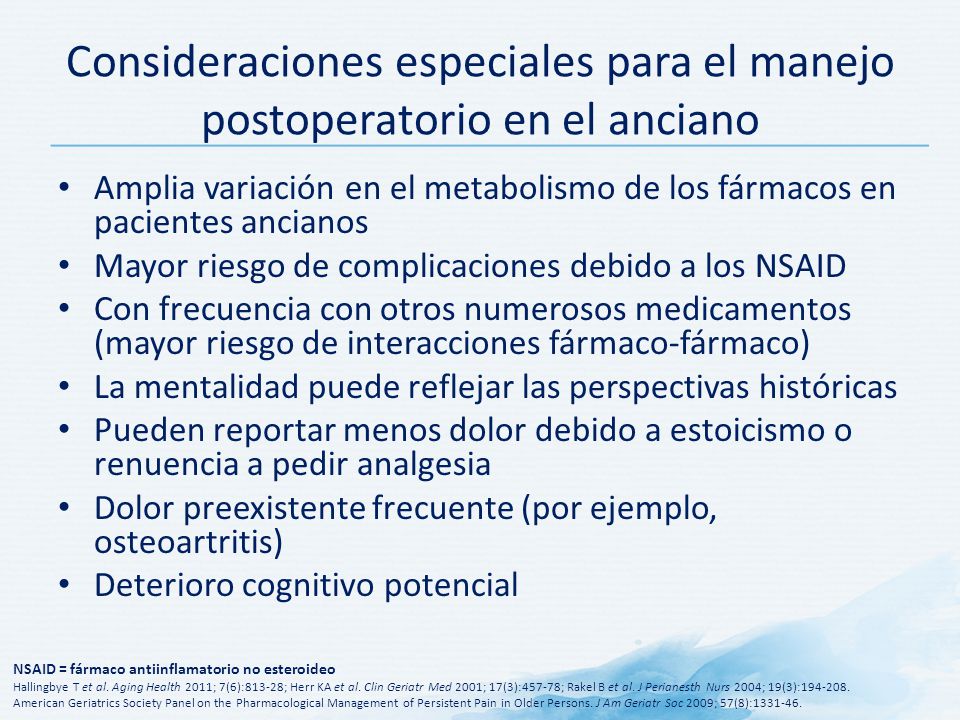 Consideraciones especiales para el manejo postoperatorio en el anciano