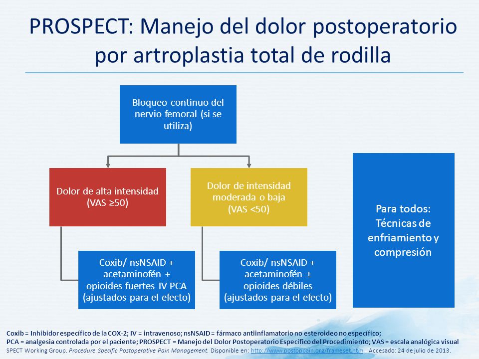 PROSPECT: Manejo del dolor postoperatorio por artroplastia total de rodilla