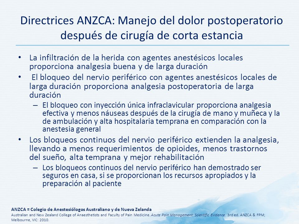 Directrices ANZCA: Manejo del dolor postoperatorio después de cirugía de corta estancia