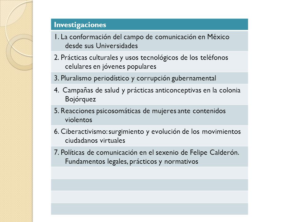 Investigaciones 1. La conformación del campo de comunicación en México desde sus Universidades.
