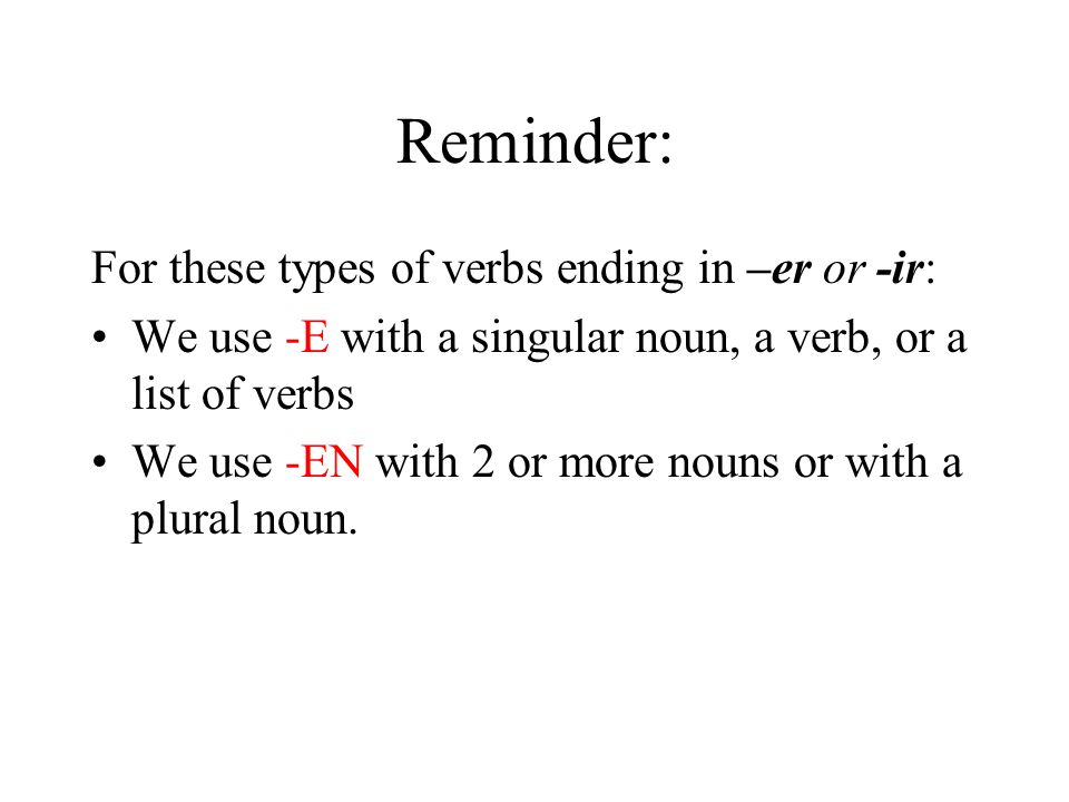 Reminder: For these types of verbs ending in –er or -ir: