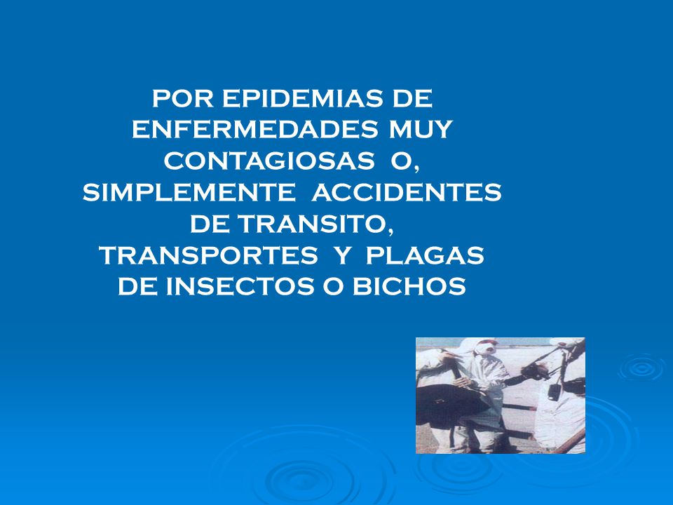 POR EPIDEMIAS DE ENFERMEDADES MUY CONTAGIOSAS O, SIMPLEMENTE ACCIDENTES DE TRANSITO, TRANSPORTES Y PLAGAS DE INSECTOS O BICHOS