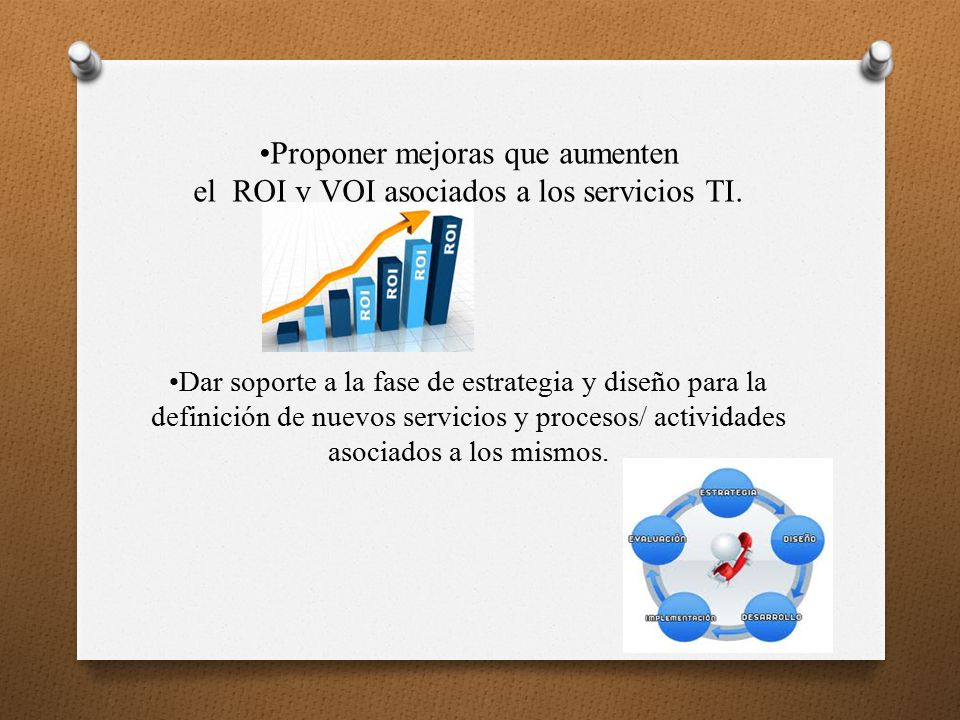 Proponer mejoras que aumenten el ROI y VOI asociados a los servicios TI.