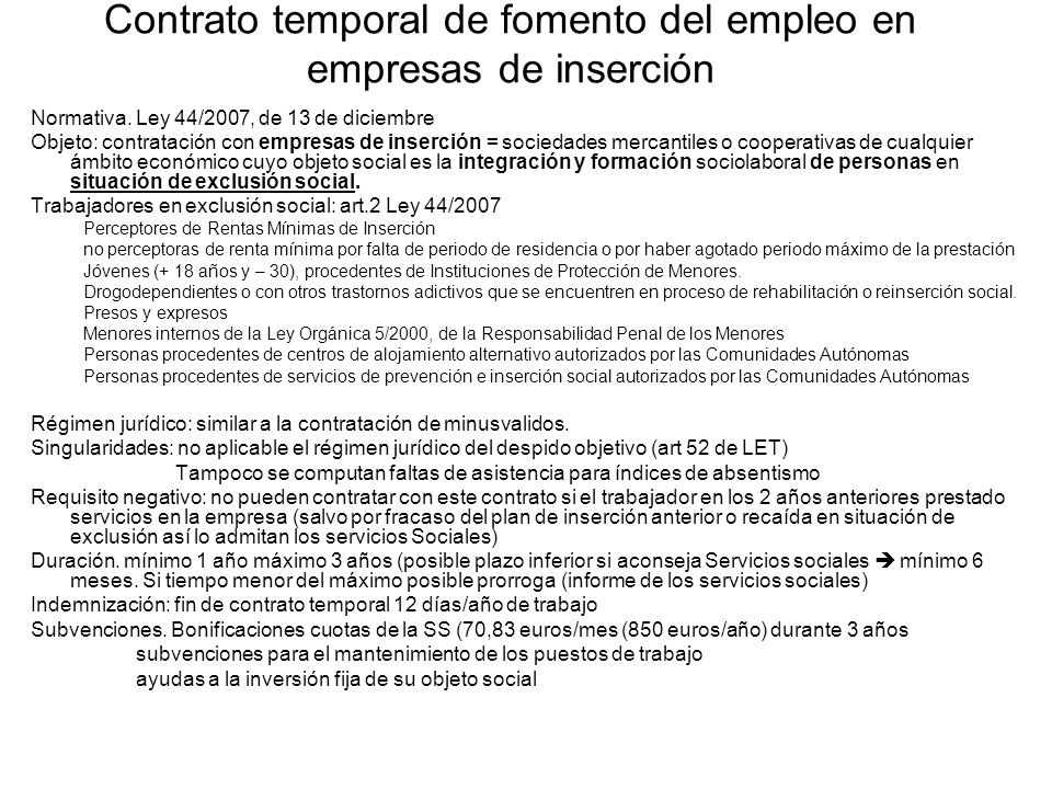 Contrato temporal de fomento del empleo en empresas de inserción
