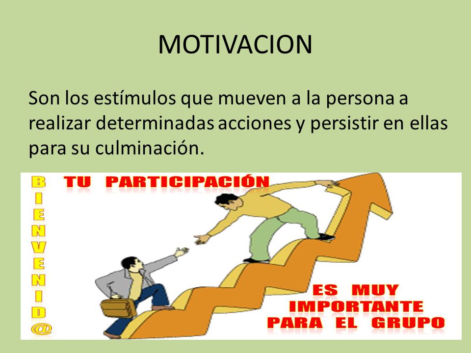 MOTIVACION Son los estímulos que mueven a la persona a realizar determinadas acciones y persistir en ellas para su culminación.