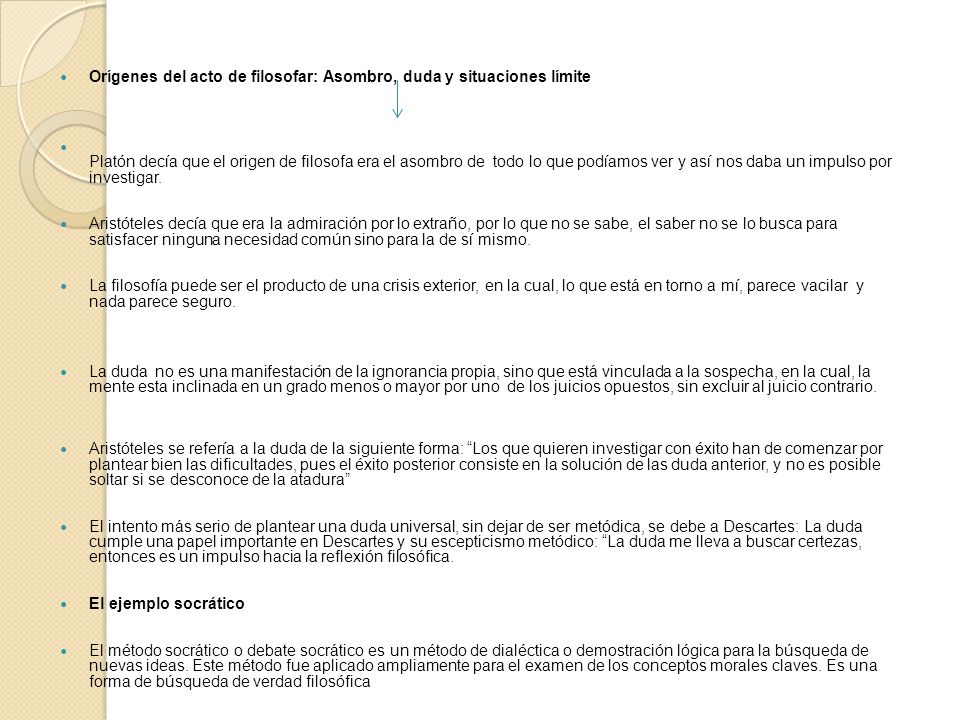 Orígenes del acto de filosofar: Asombro, duda y situaciones límite