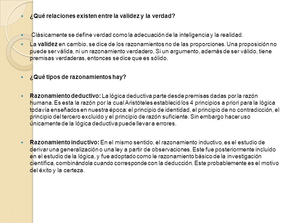 ¿Qué relaciones existen entre la validez y la verdad