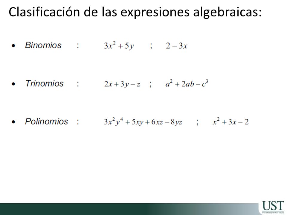 Clasificación de las expresiones algebraicas: