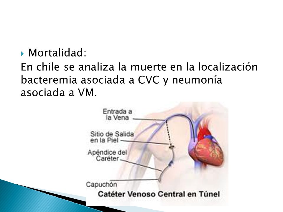 Mortalidad: En chile se analiza la muerte en la localización bacteremia asociada a CVC y neumonía asociada a VM.