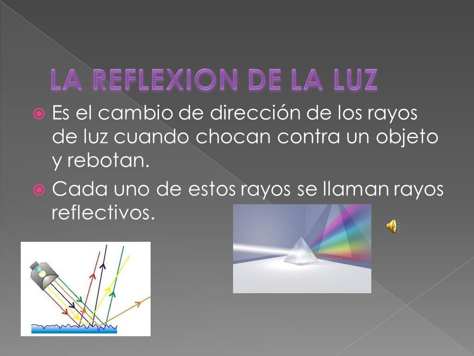 LA REFLEXION DE LA LUZ Es el cambio de dirección de los rayos de luz cuando chocan contra un objeto y rebotan.
