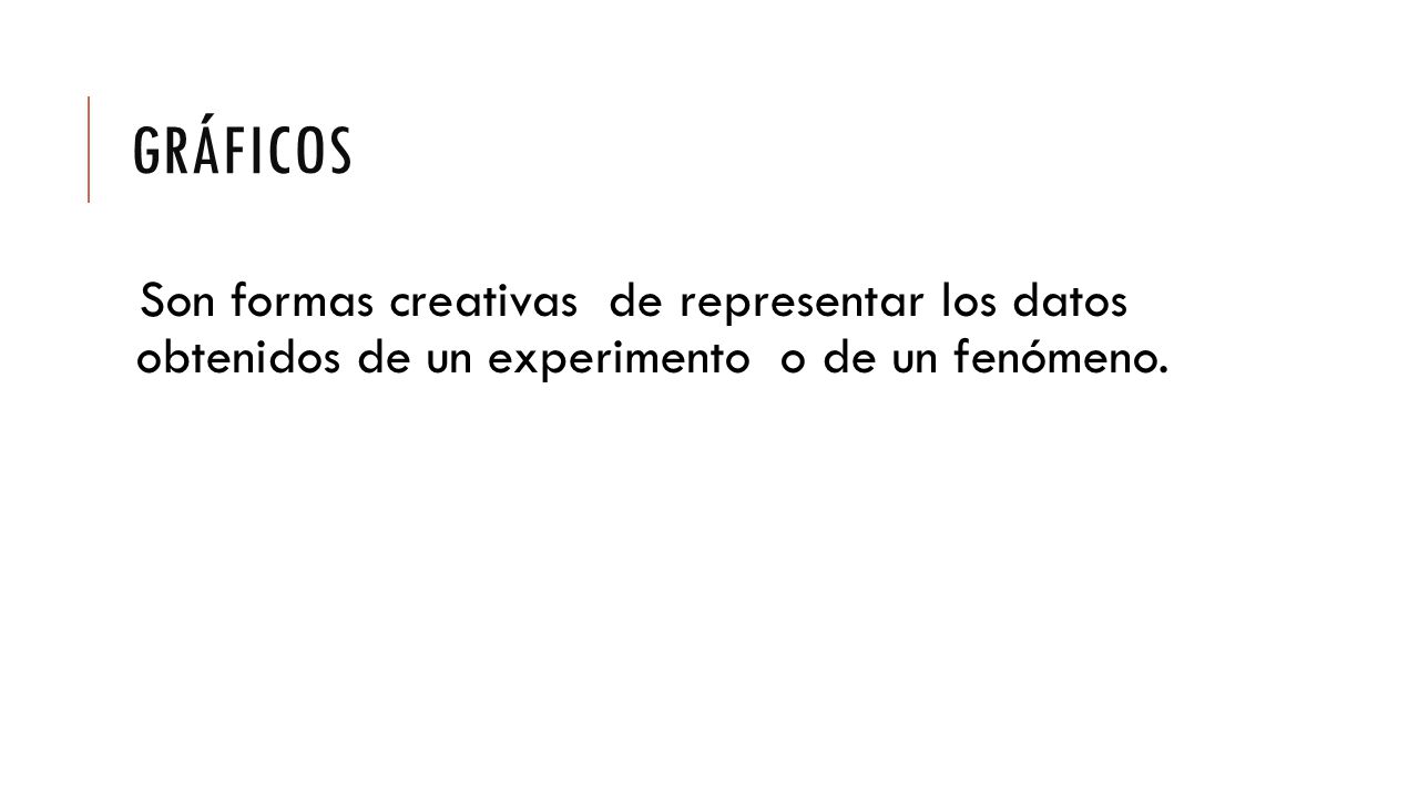 Gráficos Son formas creativas de representar los datos obtenidos de un experimento o de un fenómeno.