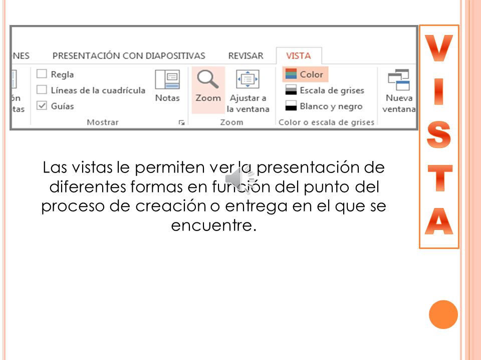 VISTA Las vistas le permiten ver la presentación de diferentes formas en función del punto del proceso de creación o entrega en el que se encuentre.