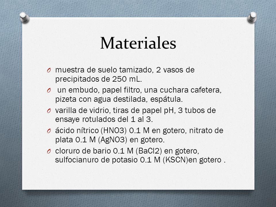 Materiales muestra de suelo tamizado, 2 vasos de precipitados de 250 mL.