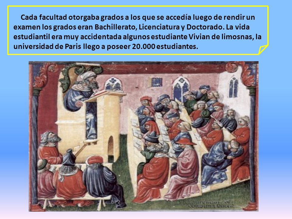 Cada facultad otorgaba grados a los que se accedía luego de rendir un examen los grados eran Bachillerato, Licenciatura y Doctorado.