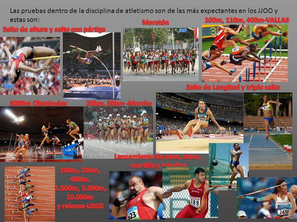 Las pruebas dentro de la disciplina de atletismo son de las más expectantes en los JJOO y estas son: