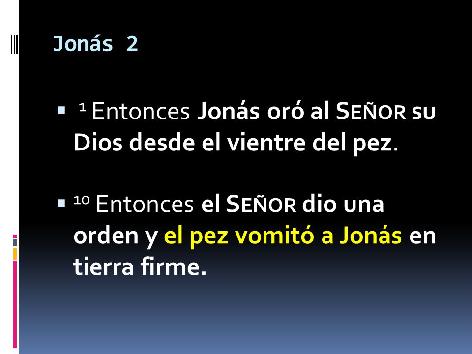 1 Entonces Jonás oró al Señor su Dios desde el vientre del pez.