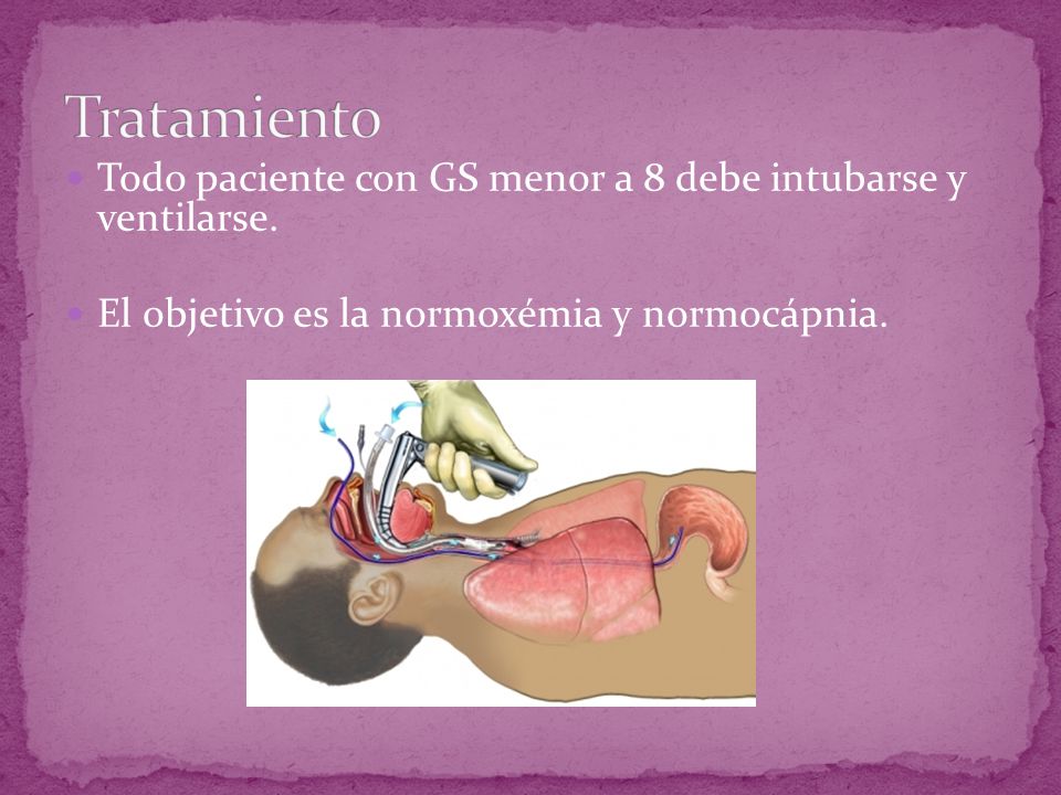 Tratamiento Todo paciente con GS menor a 8 debe intubarse y ventilarse.