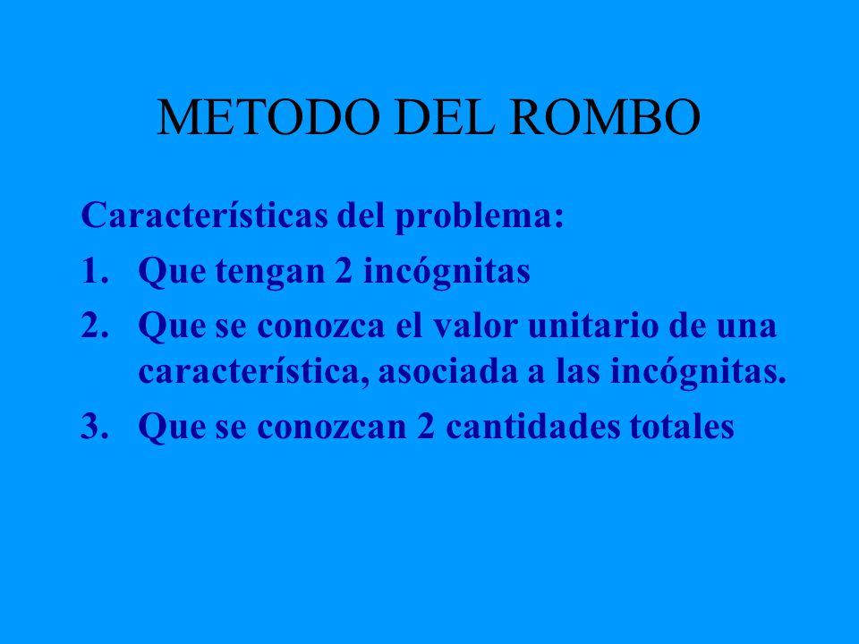 METODO DEL ROMBO Características del problema: Que tengan 2 incógnitas