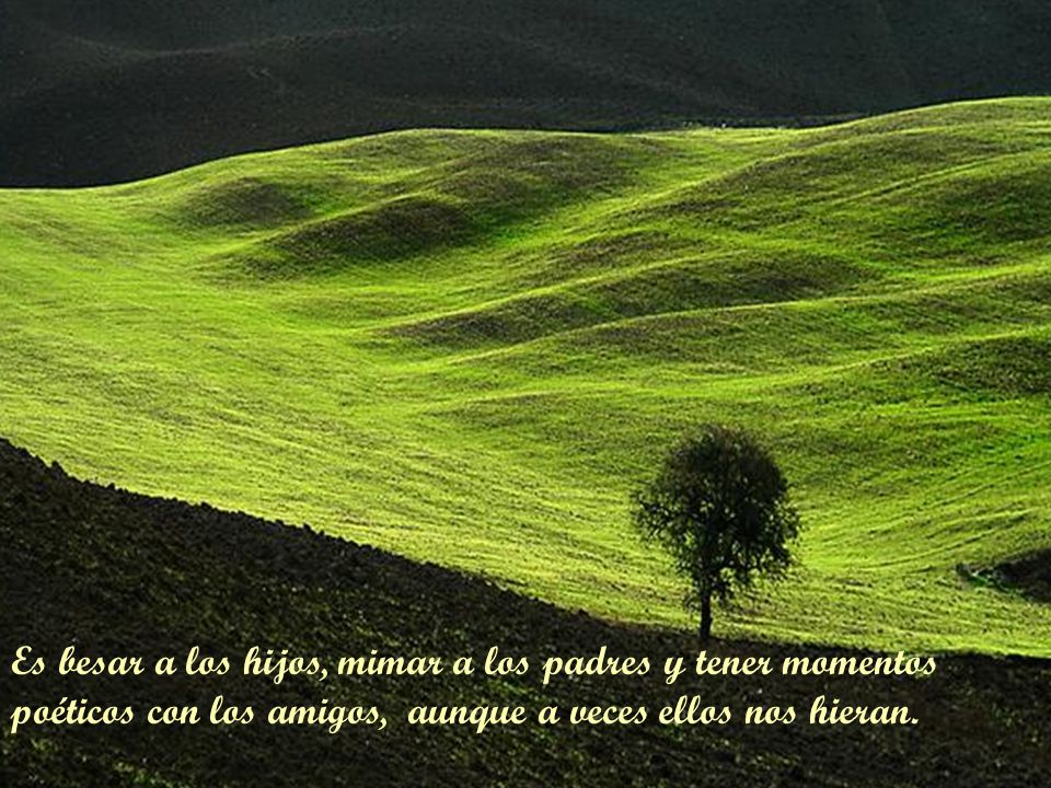 Es besar a los hijos, mimar a los padres y tener momentos poéticos con los amigos, aunque a veces ellos nos hieran.