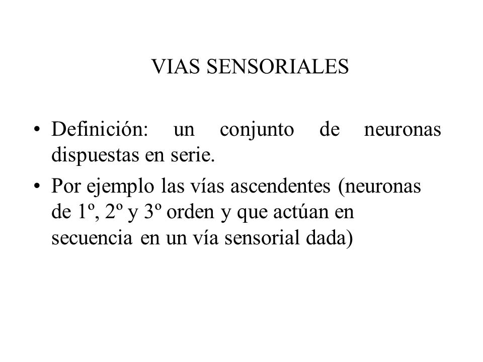 VIAS SENSORIALES. Definición: un conjunto de neuronas dispuestas en serie.