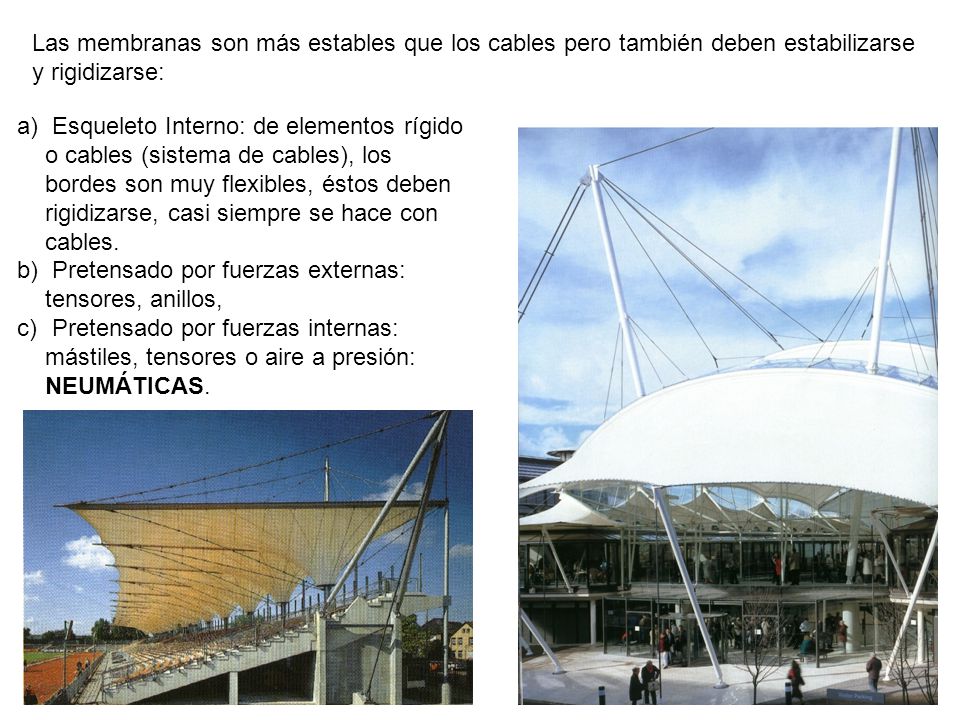 Las membranas son más estables que los cables pero también deben estabilizarse y rigidizarse: