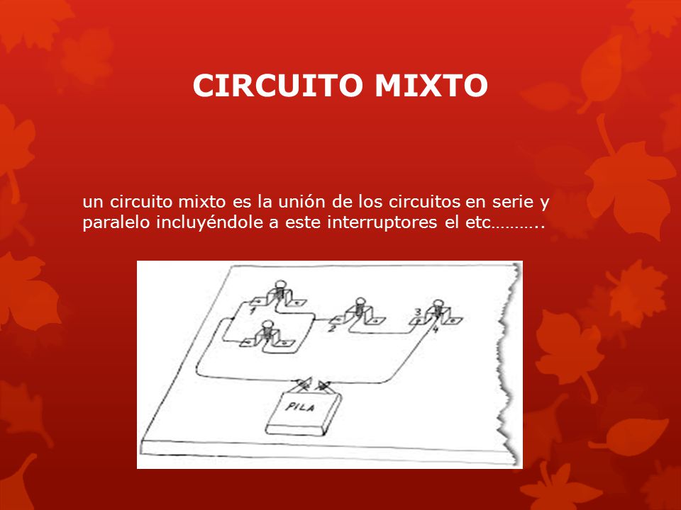 CIRCUITO MIXTO un circuito mixto es la unión de los circuitos en serie y paralelo incluyéndole a este interruptores el etc………..