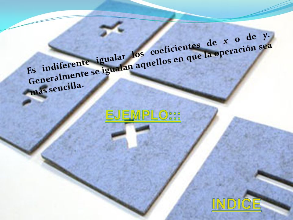 Es indiferente igualar los coeficientes de x o de y