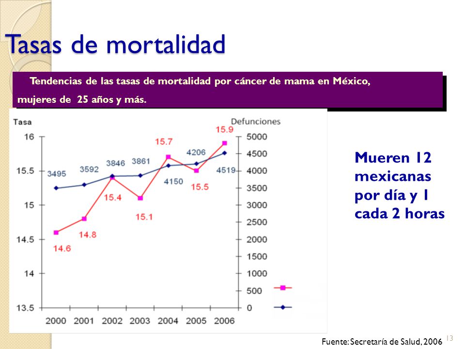 Tasas de mortalidad Mueren 12 mexicanas por día y 1 cada 2 horas
