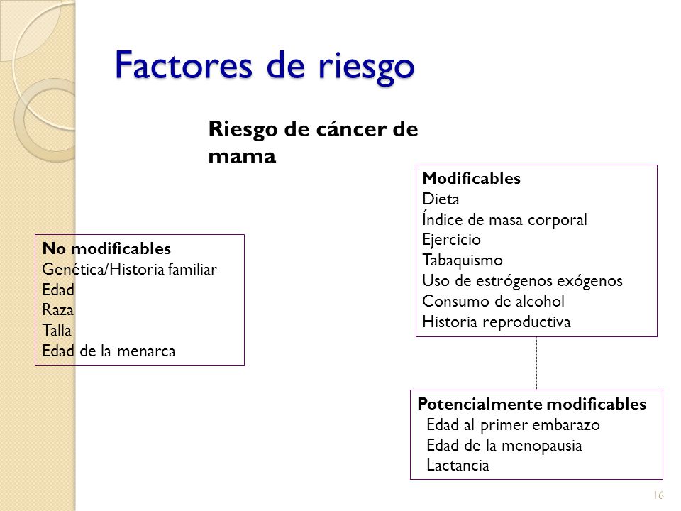 Factores de riesgo Riesgo de cáncer de mama Modificables Dieta