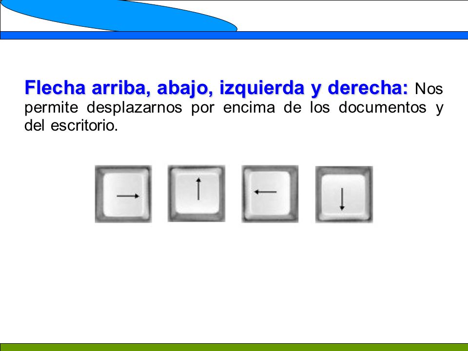 Flecha arriba, abajo, izquierda y derecha: Nos permite desplazarnos por encima de los documentos y del escritorio.