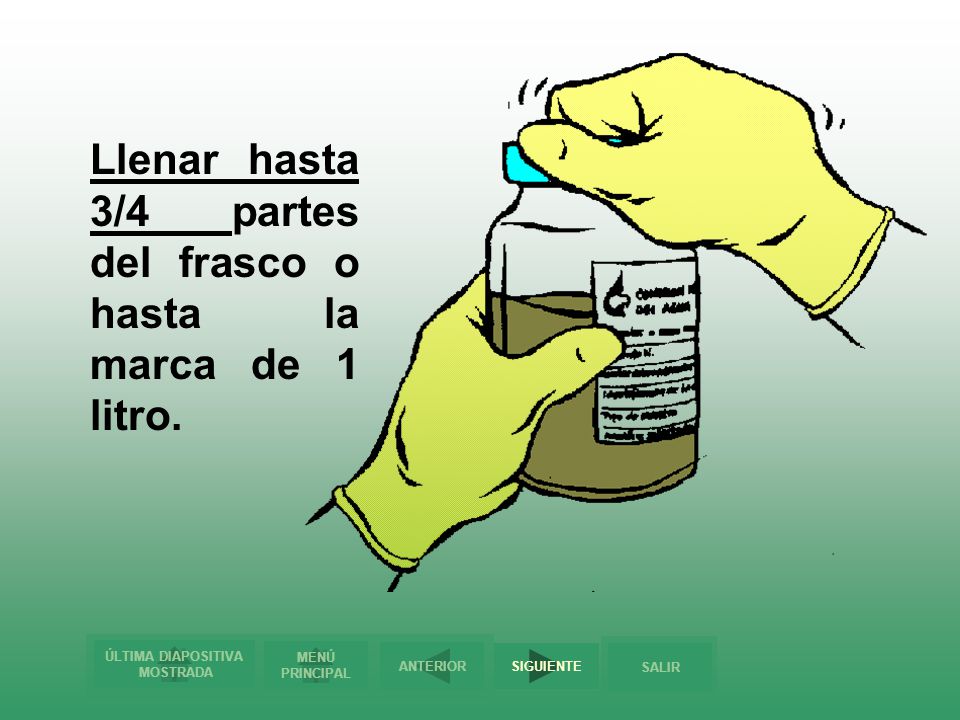 Llenar hasta 3/4 partes del frasco o hasta la marca de 1 litro.