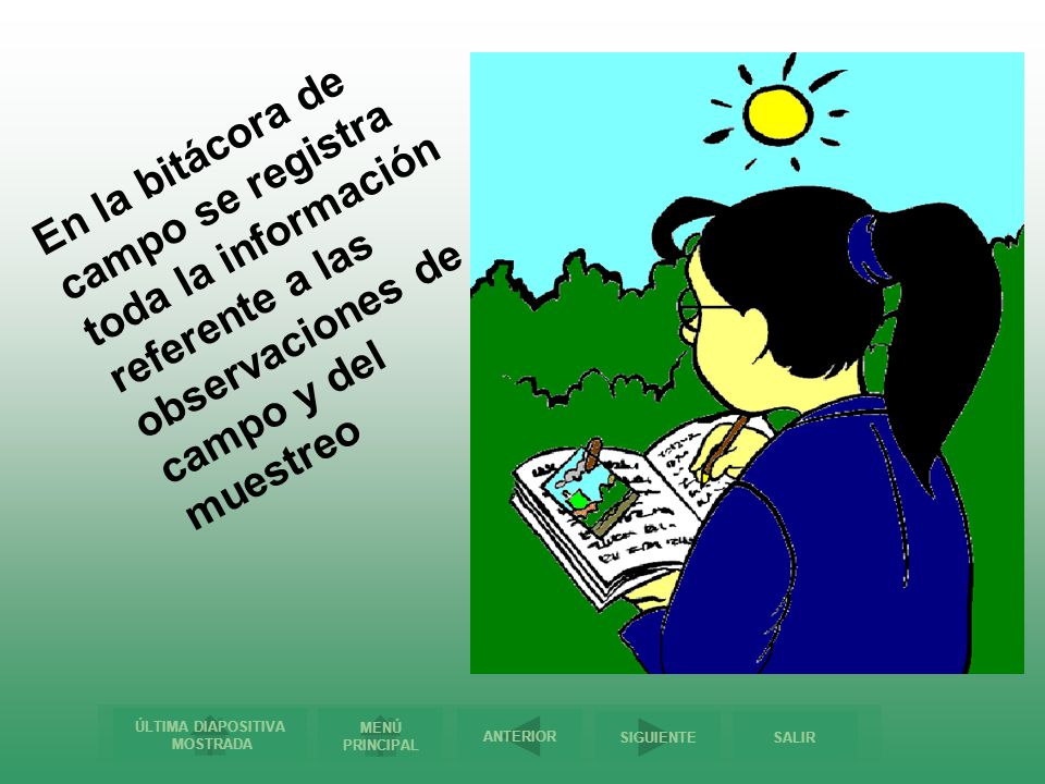 En la bitácora de campo se registra toda la información referente a las observaciones de campo y del muestreo