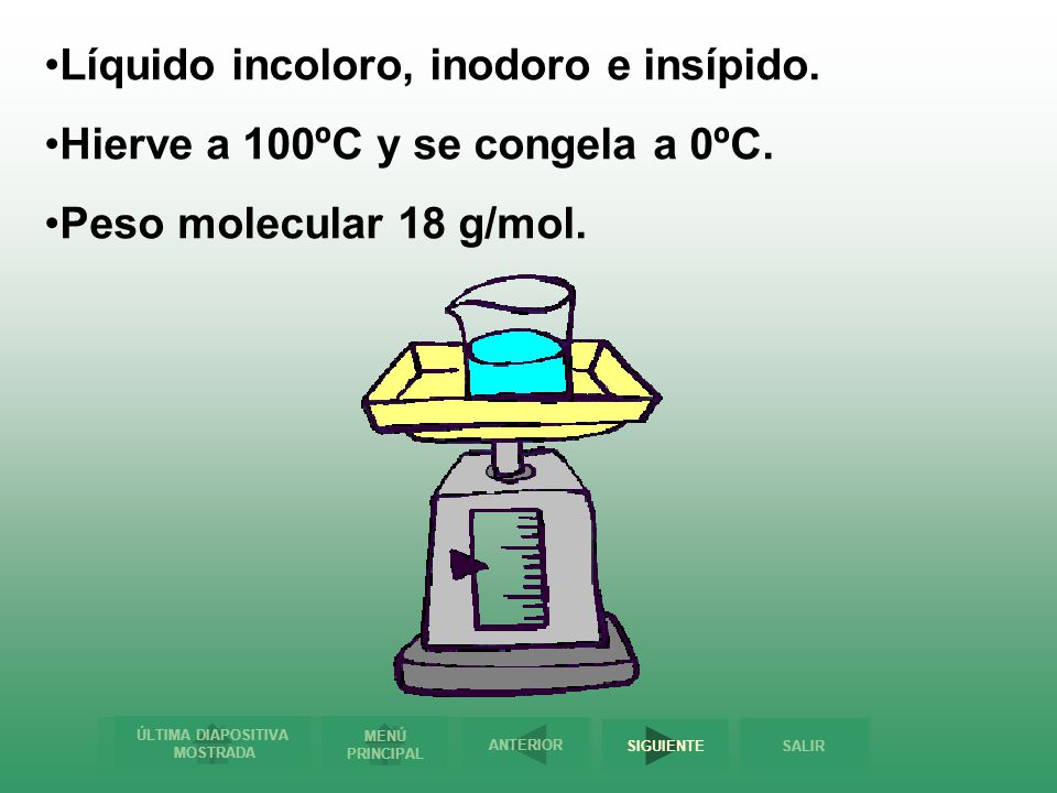 Líquido incoloro, inodoro e insípido.