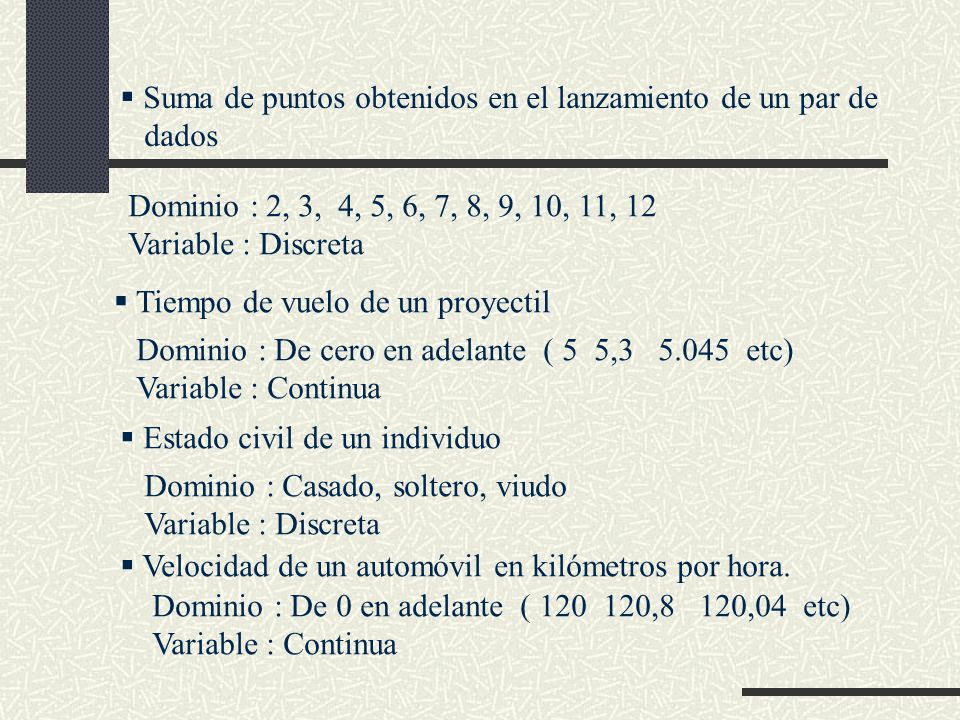 Suma de puntos obtenidos en el lanzamiento de un par de